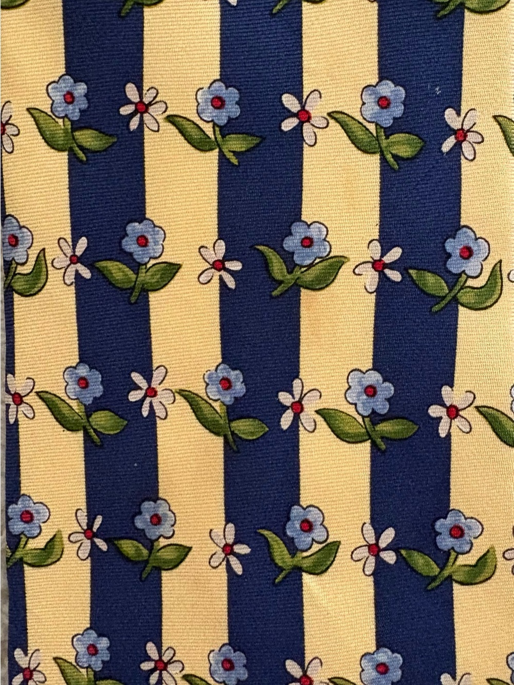 Nautica Yellow and Navy Striped Floral Tie